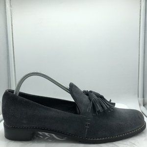 Stuart Weitzman Womens Size 8.5 M Gray Suede Tassel Loafer Heel Shoes Slip On